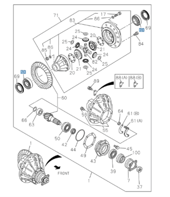 2x Bearing Differential Cage For Isuzu NRR NQR NPR NPR - HD 98 - 24 3984 gear 320 mm - GoTrucky