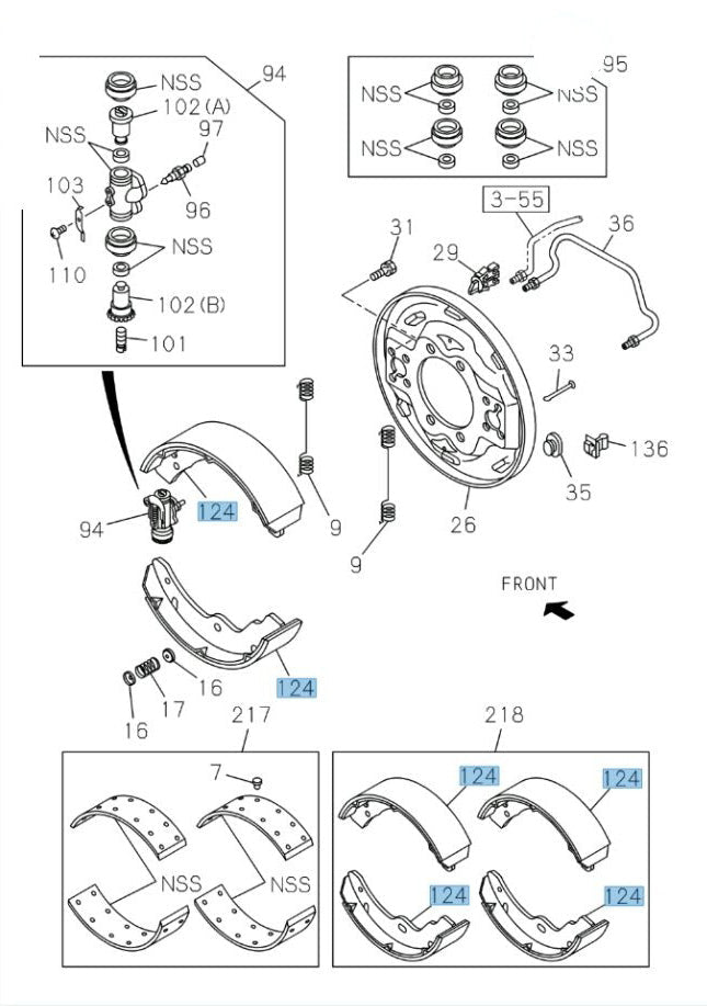 Brake Shoe Set 4 pcs 4.72" For Isuzu NPR-HD NQR NRR NPR 4HE1 4.8L 4HK1 5.2L 1997-2023 - GoTrucky