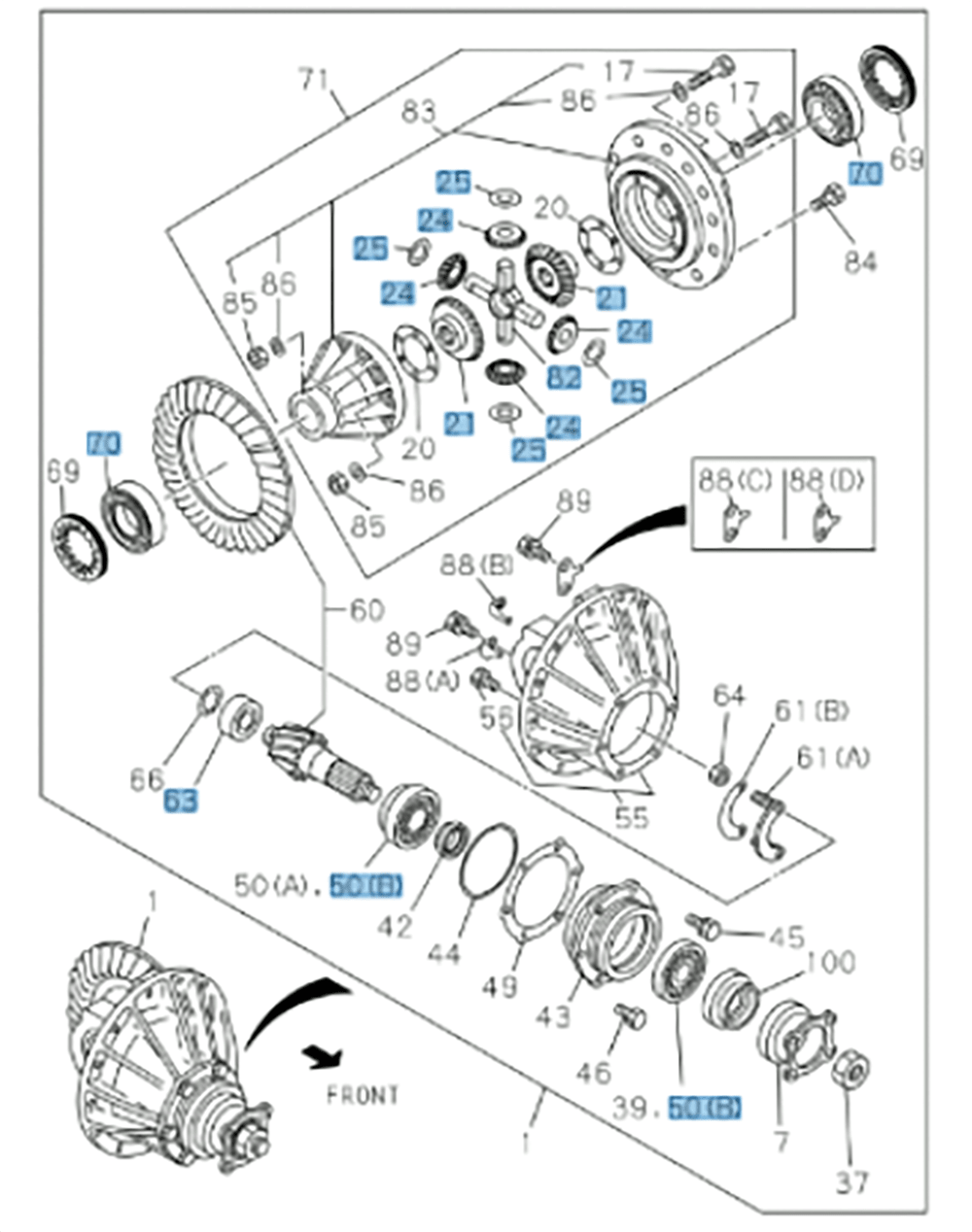 Differential Spider Gear Bearing Kit for ISUZU NRR NPR NPR-HD NQR 4HE1 4HK1 320 mm 1998-2024 - GoTrucky