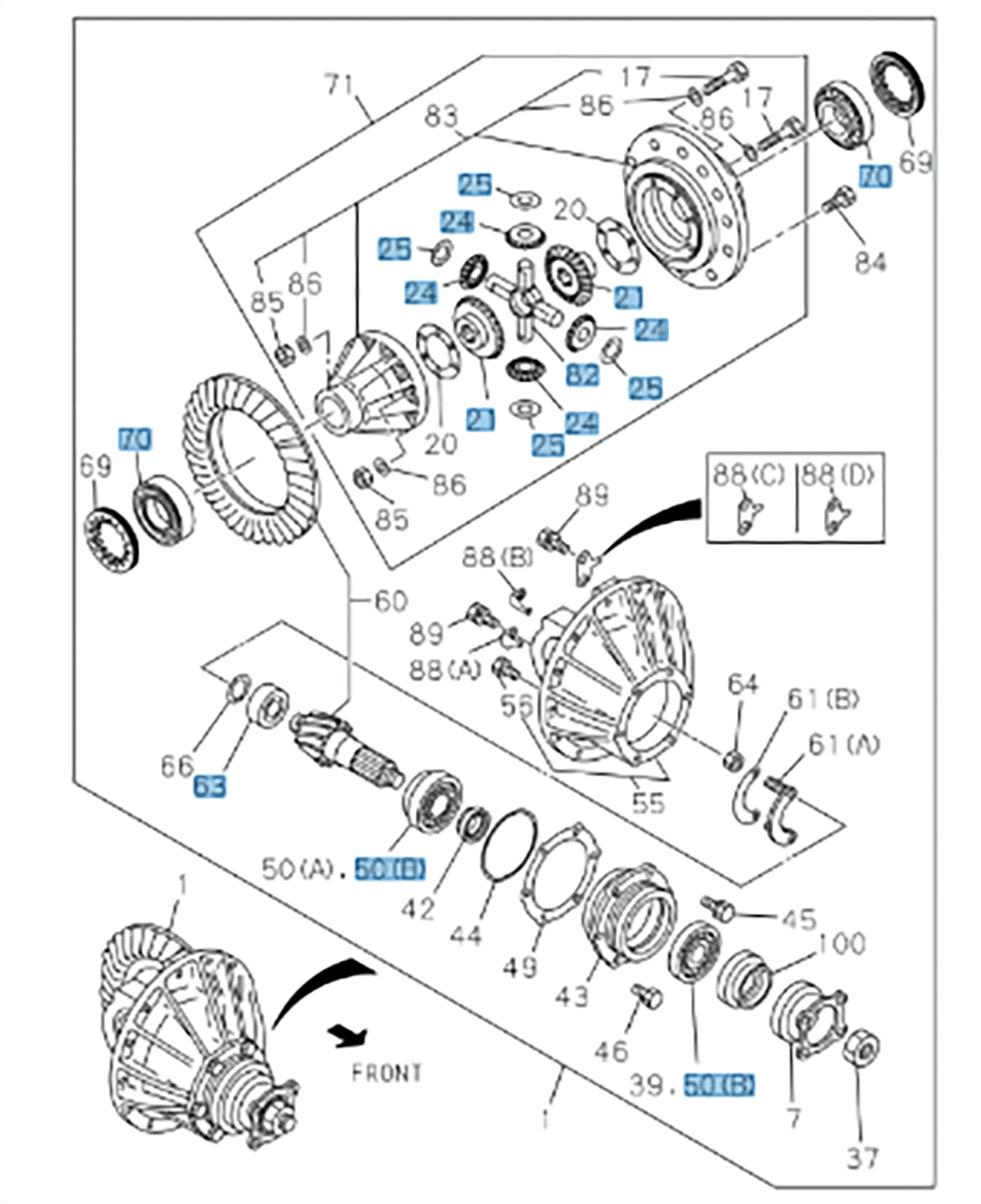 Differential Spider Gear Bearing Kit for ISUZU NRR NPR NPR-HD NQR 4HE1 4HK1 4JJ1 292mm 1998-2024 - GoTrucky