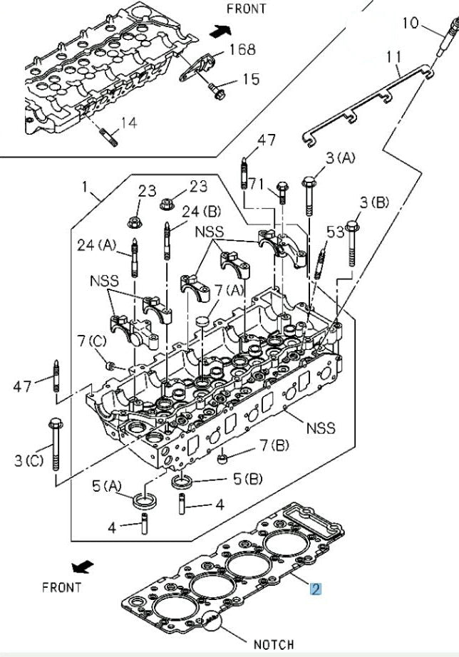 Gasket Cylinder Head For Isuzu NPR NQR NPR-HD 4HE1 4.8L T=1.75 1 Notch 1998-2004 - GoTrucky
