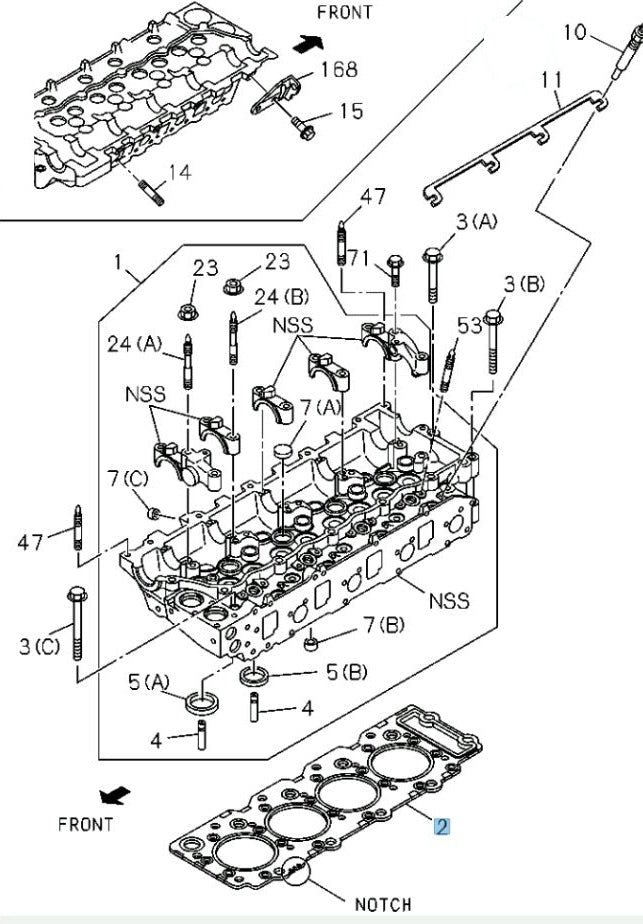 Gasket Cylinder Head For Isuzu NPR NQR NPR-HD 4HE1 4.8L T=1.8 2 Notch 1998-2004 - GoTrucky