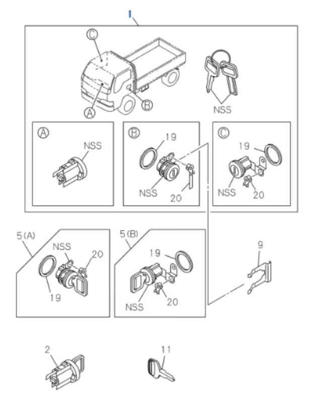 Ignition Cylinder & Door Lock Set For ISUZU NRR NPR NPR - HD NQR 1993 - 07 - GoTrucky